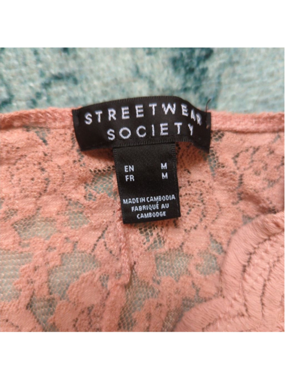 Streetwear Society Pink Floral Lace Bodysuit Sheer V Neck Sz M Coquette Feminine - Picture 7 of 12